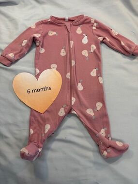 Infant Dusty Rose Pear-Print Footie Pajamas - 6 Months